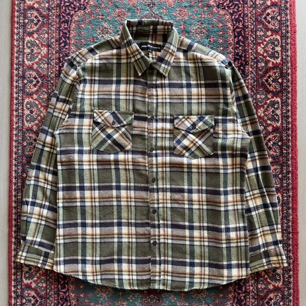 Molokai Surf Co. Green and Brown Plaid Flannel Shirt Size XL